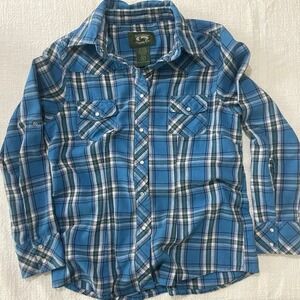 Stillwater Supply Co. Button Up Shirt Men's Small Blue Plaid Flannel Long Sleeve